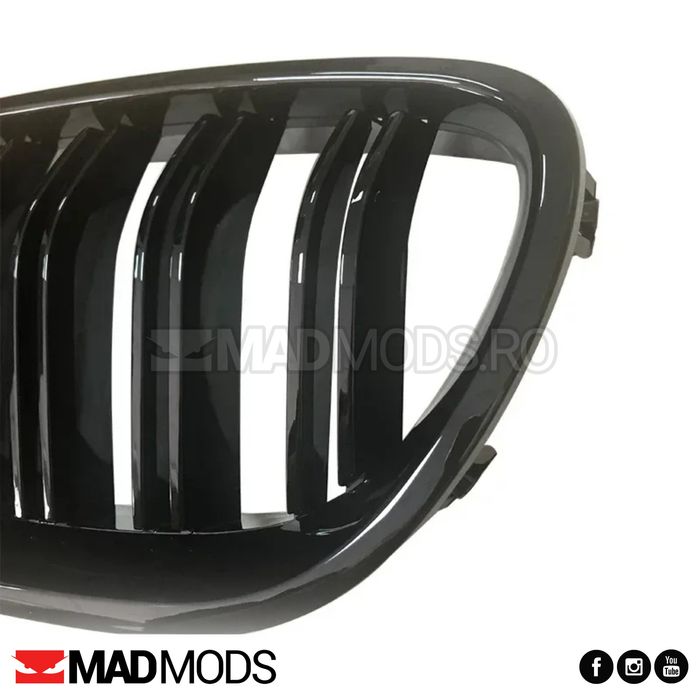 Set grile duble M BMW Seria 5 F10 F11 M5 2010-2017, Negru Lucios