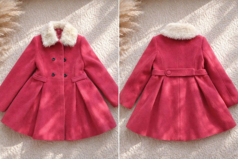 Пальто для девочки розовое теплое