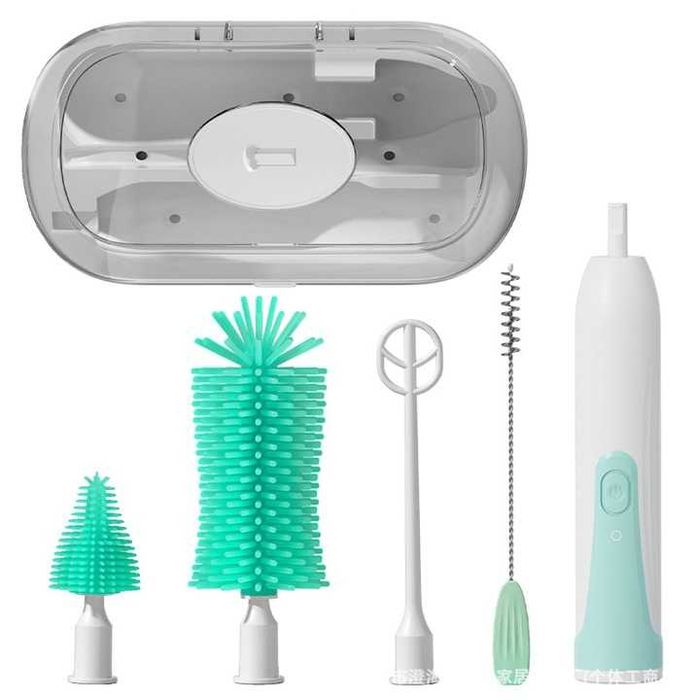 Kit de curatare sticle, 6 in 1, cu functie de sterilizare, perie electrica reincarcabila, multifunctionala, din silicon, perie pentru tetine