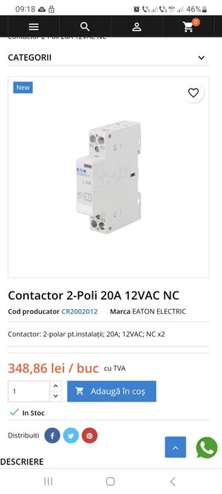 Contactor Eaton CR 2020230V ac