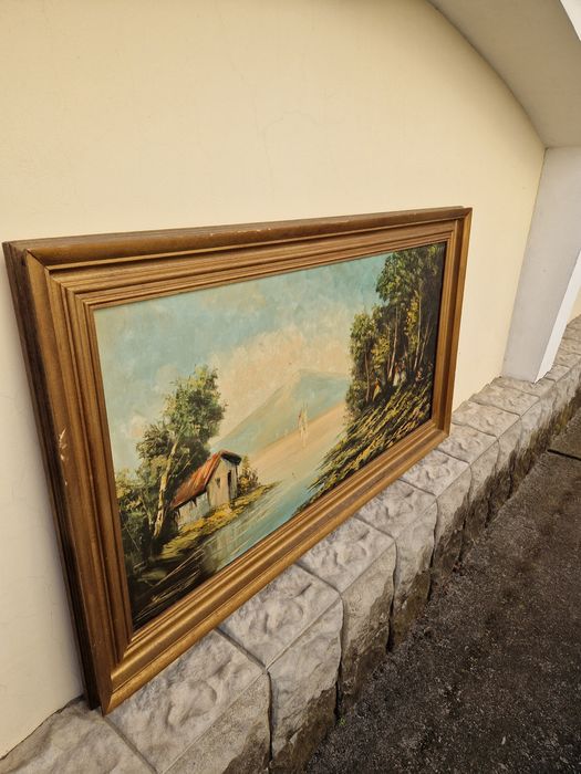 Страхотна голяма антикварна авторска картина масло