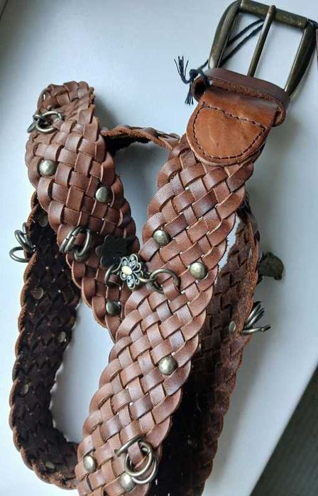 curea piele impletita Stefanel, cu decoratiuni metalice, marime universala