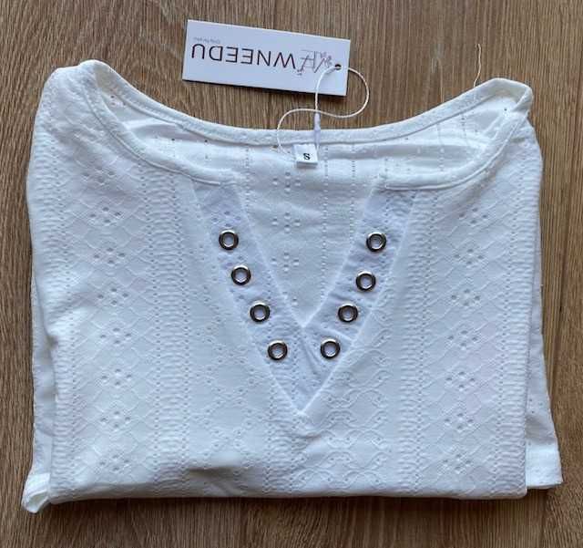 Bluză albă damă, broderie englezească, S, noua cu eticheta