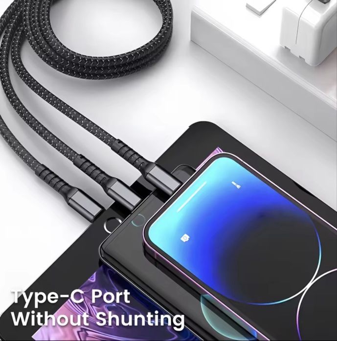 3в1 кабел за зареждане 100W ,  Type C, Lighting , Type B