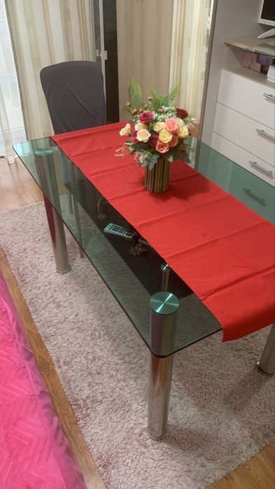 Vand masa sticla  bucatarie 130x80 cu polița tot din sticla jos