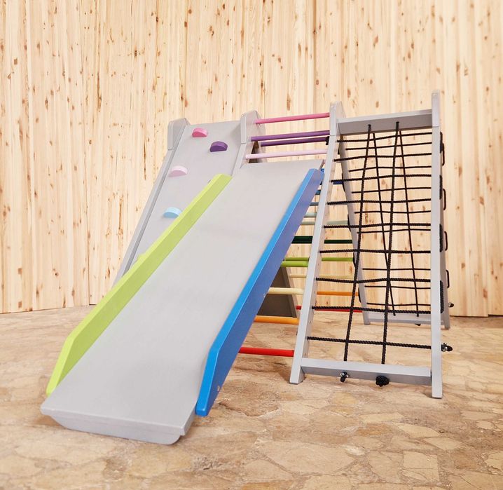 Triunghi Pikler triplu cu doi pereti de catarare, sfoara si tobogan