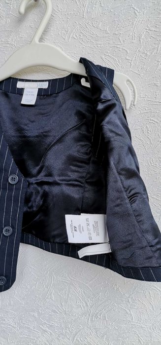 Vestă costum băiat H&M 9-12 luni Bleumarin închis cu dungi Ca nouă