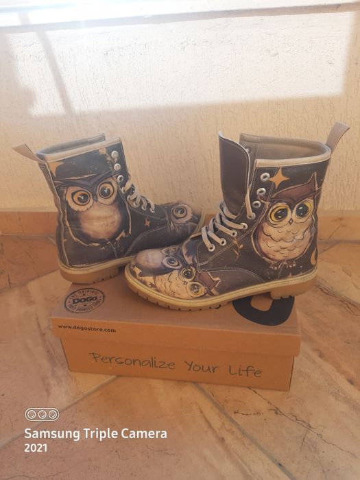 Боти Dogo с бухали , естествена кожа ; ръчно рисувани 39 номер