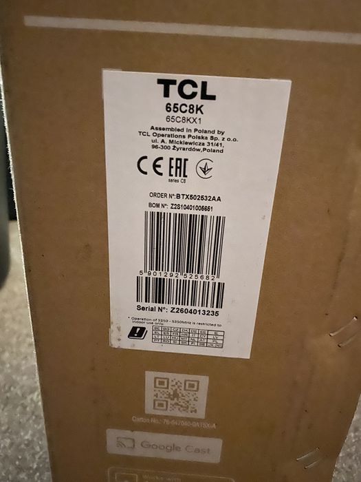 Televizor TCL Google TV, Model: 65C8KX1, QD-mini Led, 65 Inch, Sigilat