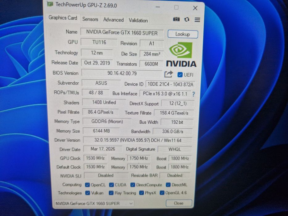 Placă Video NVIDIA GeForce GTX 1660 Super 6GB GDDR6 - Stare Impecabilă
