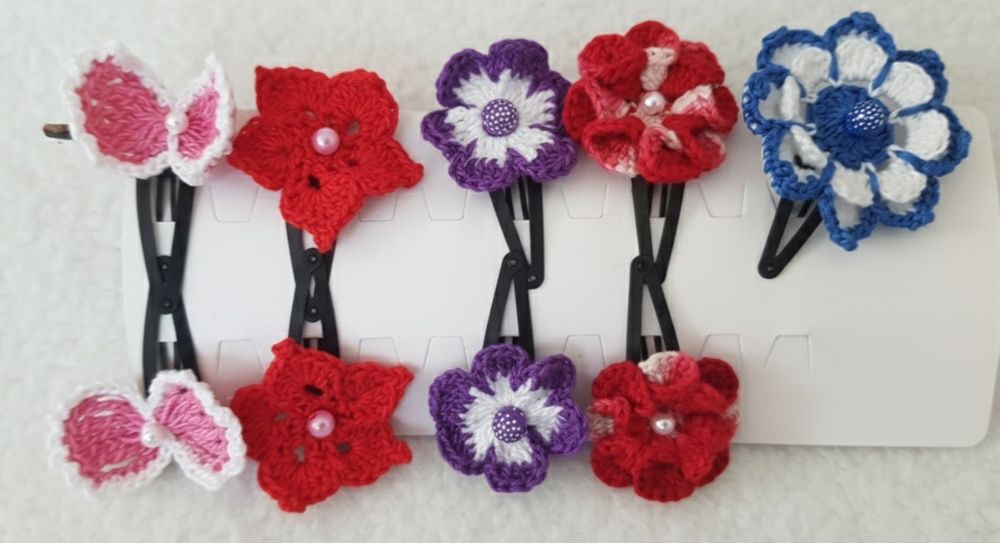 Vând agrafe/clame păr fetițe – handmade, bumbac, modele delicate