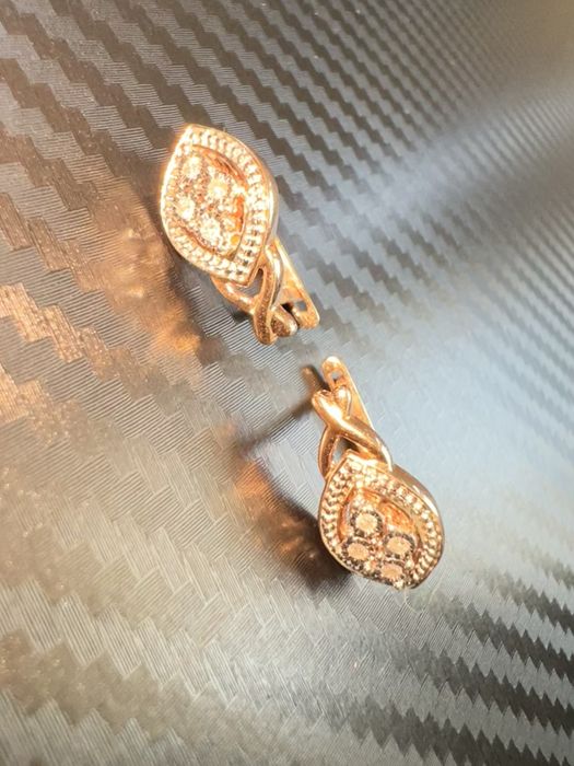 Нов Уникални обеци от 14k руско злато 585 с диаманти