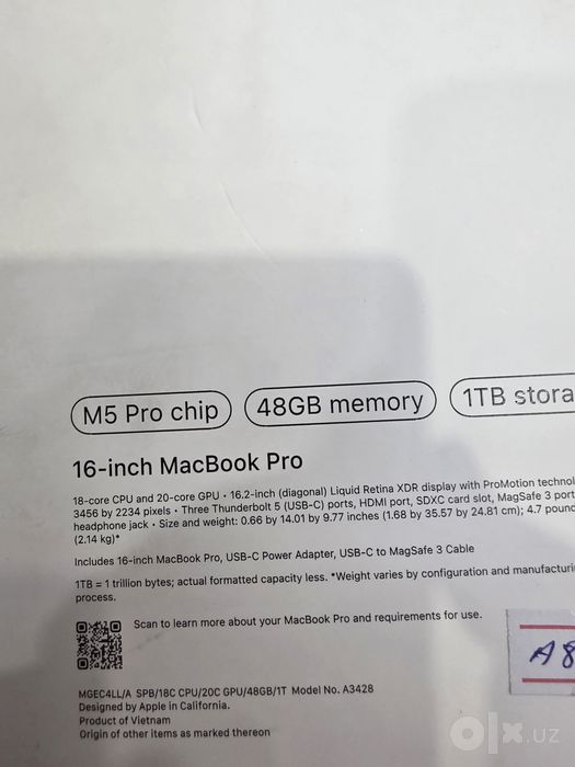 Macbook pro M5 pro 48/1 Tb 16" inch 6 sikl