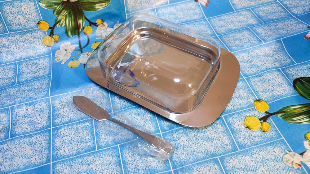 Масленка нерж с акриловой крышкой, Butter Dish