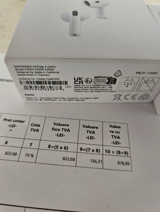 AirPods 4 cu ANC - originale, folosite foarte puțin