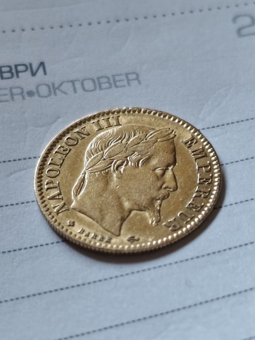 Златна монета 10 франка 1864 год, злато 3.23 гр,900/1000 (21.60 к)