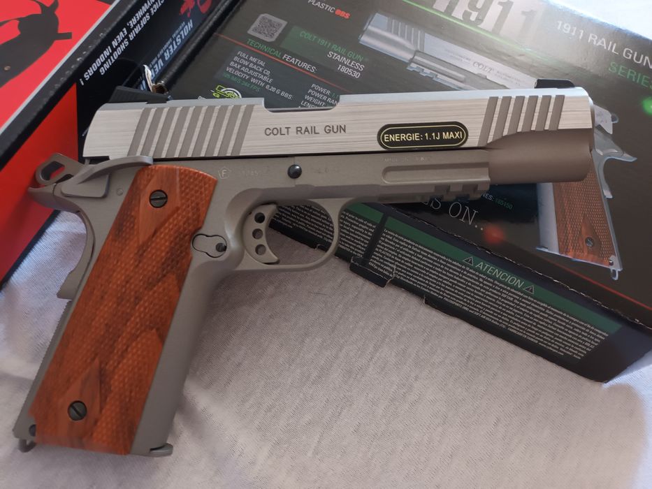Pachet Complet Airsoft: Colt 1911 Rail Gun CO2 (Full Metal / Blowback) + Ham Swiss Arms + Bile Madbull 0.40g
