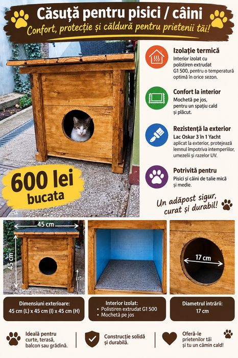 Căsuță izolată pentru pisici / câini – 600 lei