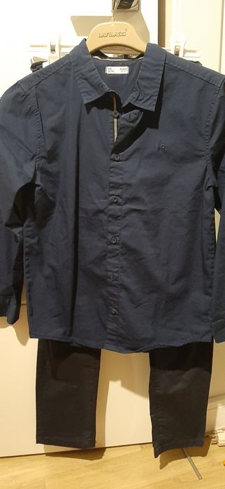 Complet cămașa  pantalon albastru bumbac 9 10 ani