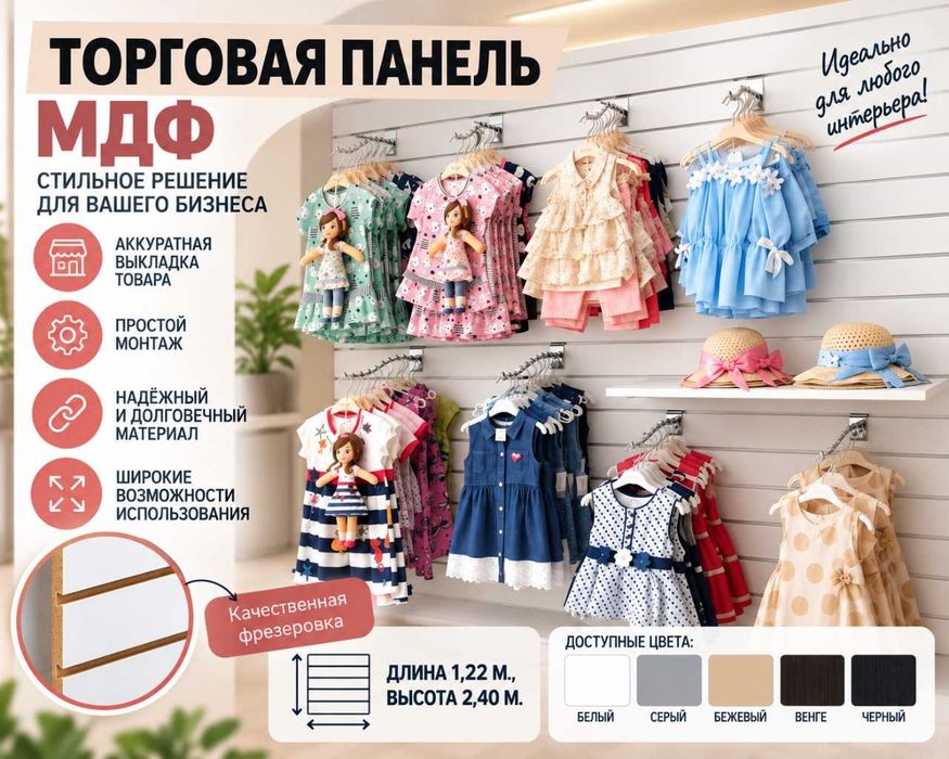Торговая панель МДФ и пластик с пазами для магазина