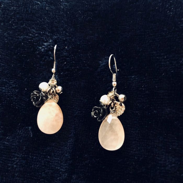 Обеци с перли и планински кристал