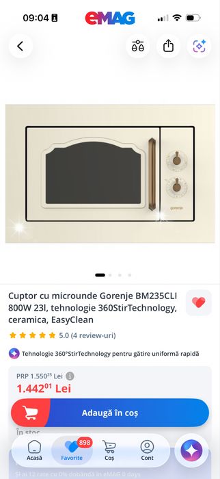 Cuptor cu microunde Gorenje, 20L, bej – stare foarte bună