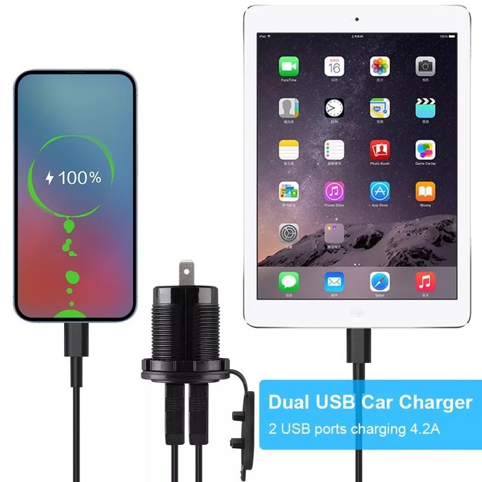 Priza USB auto moto - Voltmetru 2.1A mufa dubla - incarcare fast char