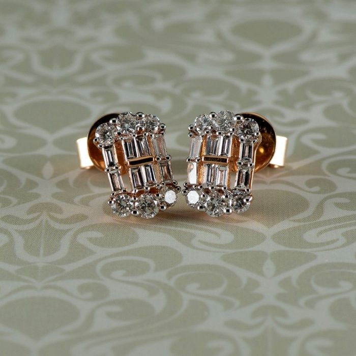 Cercei din aur roz 18k cu diamante, 2,93 grame (cod 8242)