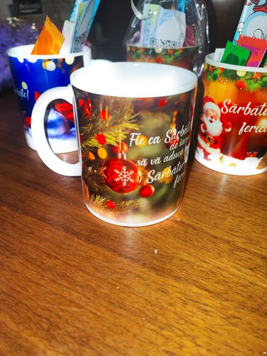 Pachet CADOU Crăciun iarnă Cană cu mesaj cu dulciuri Surpriză pe