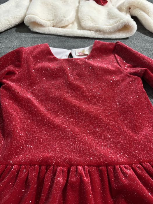 Rochie de ocazie cu sclipici + jacheta din blana, marimea 86.