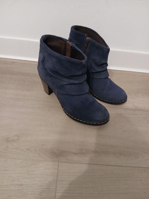 Botine/Ghete damă  piele întoarsă indigo