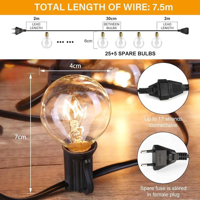 GPATIO 30 м външна гирляндова лампа , водоустойчива  с дистанционно