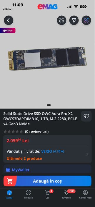 SSD OWC Aura Pro X2 M.2 1 TB PCI Express 3