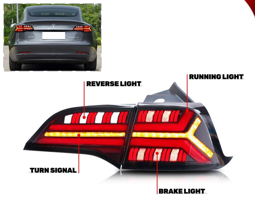 Стопове ТЕСЛА Модел 3 Y Tesla Led Лед Динамичен мигач Тъмни Опушени