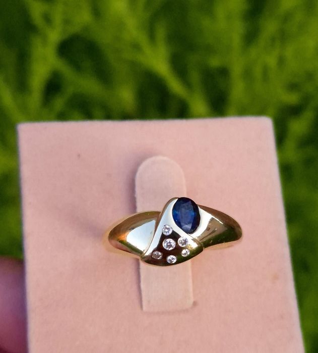 Inel din aur de 14K cu Safire și diamante naturale
