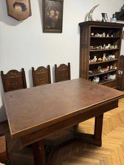 Mobilier neoromanesc, din lemn masiv, sec. XIX, set complet
