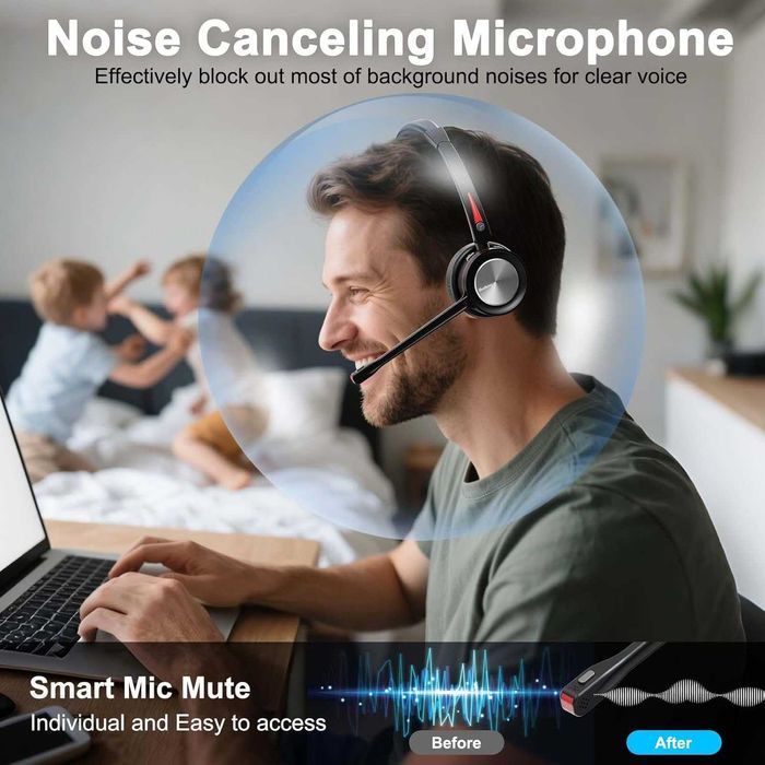 Beebang Bluetooth слушалки с микрофон,бутон за изключване на микрофона