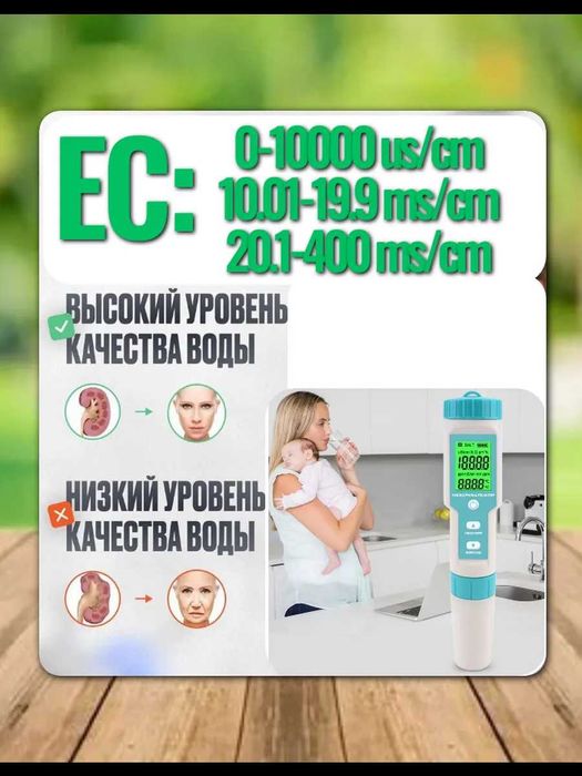 Измеритель состава воды. PH метр 7 в 1. EC TDS SALT pH ORP S.G TEMP