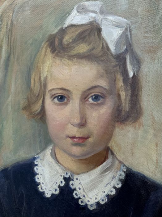 Pictura “Portret fetita” scoala Baia-Mare semnat Olejnic Janka