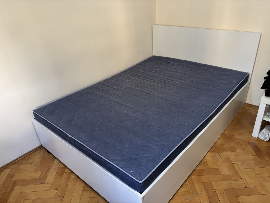 Pat de pal 140x200 alb cu somiera si saltea inclusa