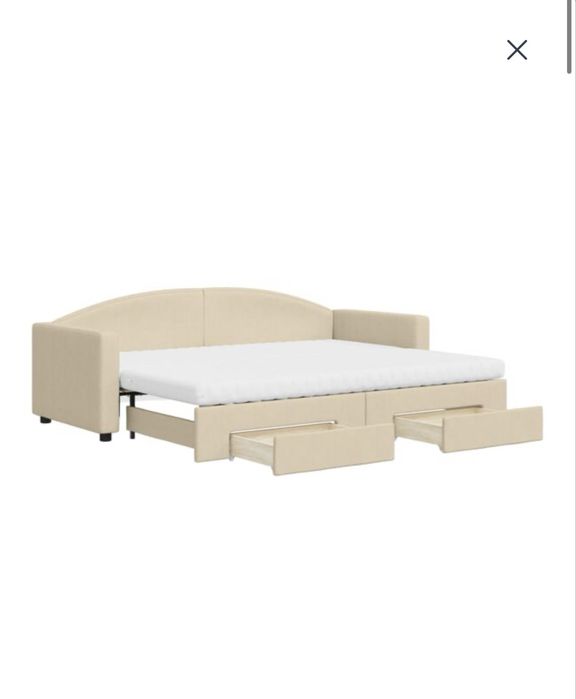 vidaXL Pat de zi cu extensie și sertare, crem, 80x200 cm, textil, pret negociabil