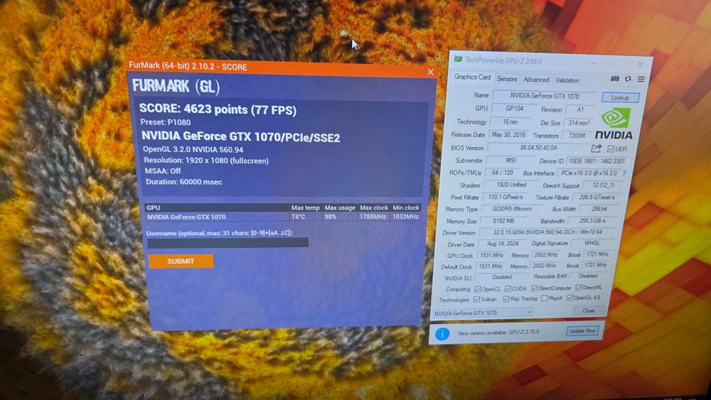 Placa video MSI GTX 1070 Aero ITX