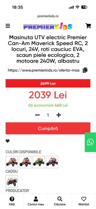 Masinuta copii Can Am Maverick 24V 2x240 W