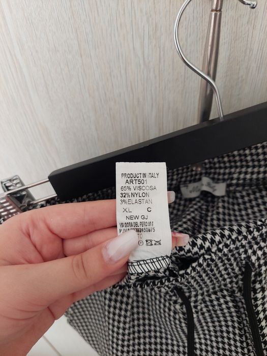 Pantaloni damă Made in Italy pied de poule alb negru elastici mărimea XL