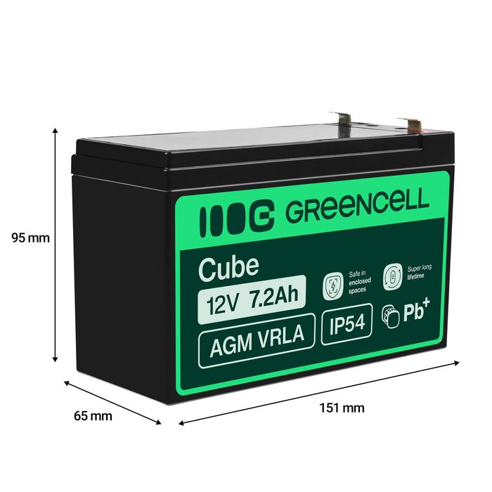 Green Cell AGM VRLA батерия 12V 7.2Ah за аларми и касови апарати