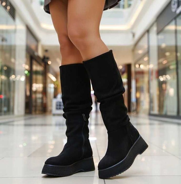 Равни ботуши - черен велур 36-40 номер