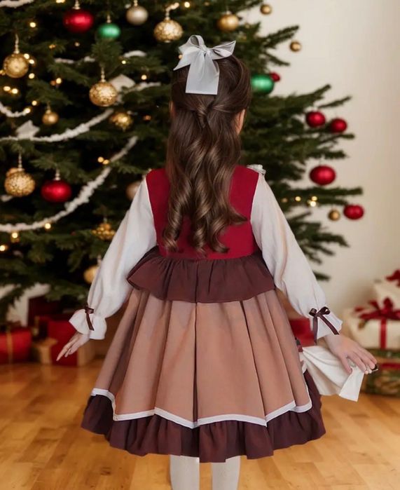 Детска коледна рокля със лента за коса