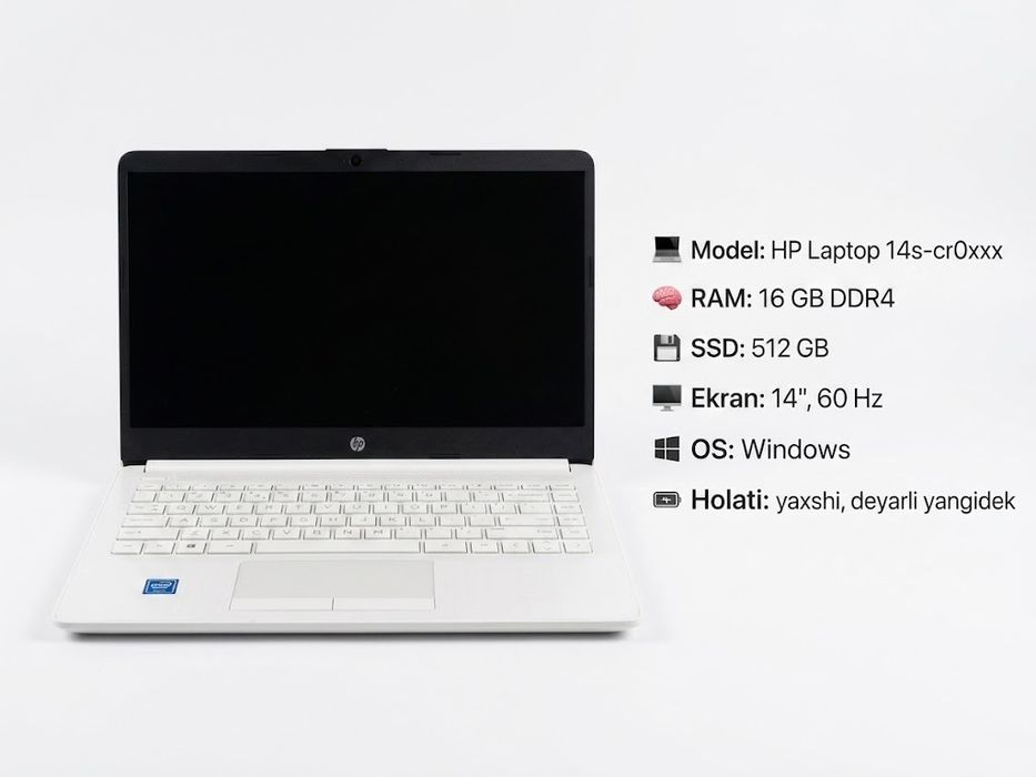 HP Noutbook,white,512GB 16GB RAM DDR4