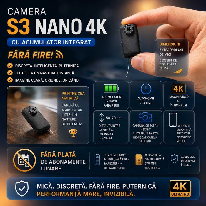 Camera Video in Nasture iCheat S3 Nano 4K cu Autonomie 3 Ore - Sisteme de copiat, Imagine Clara in Timp Real