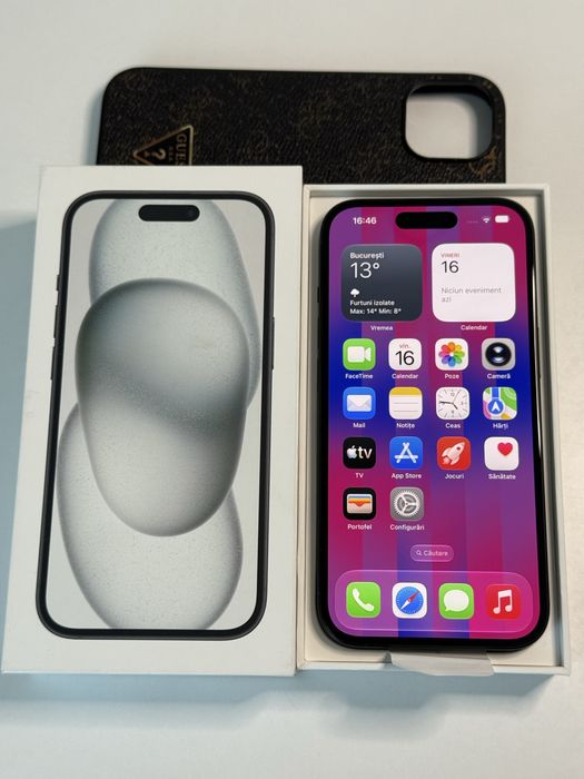 iPhone 15 Black 128 GB full box 95% + husa Guess / Factura / Garantie !